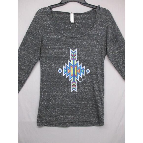 OURAY Heather Grey Aztec Scoop Neck Womens Long Sleeve Top Size Medium - Picture 3 of 11